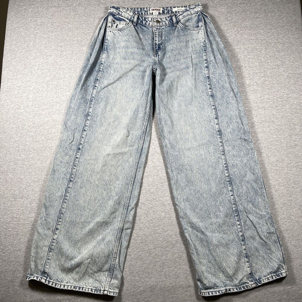 GUESS Jeans Womens 29 Blue Wide Leg High Rise Acid Wash Relaxed Fit Denim